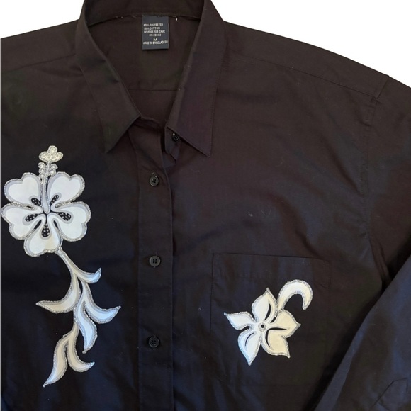 Topman Black Floral Embroidered Men's Shirt - Picture 2 of 3
